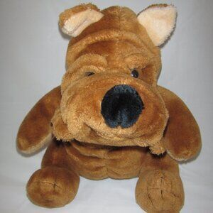 Vintage Brown Bulldog Sitting Stuffed Plush Dog 12" CE cert. ca 1992. Portugal.